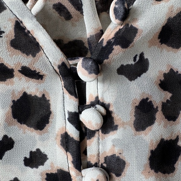 Express Blouse Ruffled Buttoned slim fit Leopard Print sheer shirt Size Medium - Picture 6 of 9
